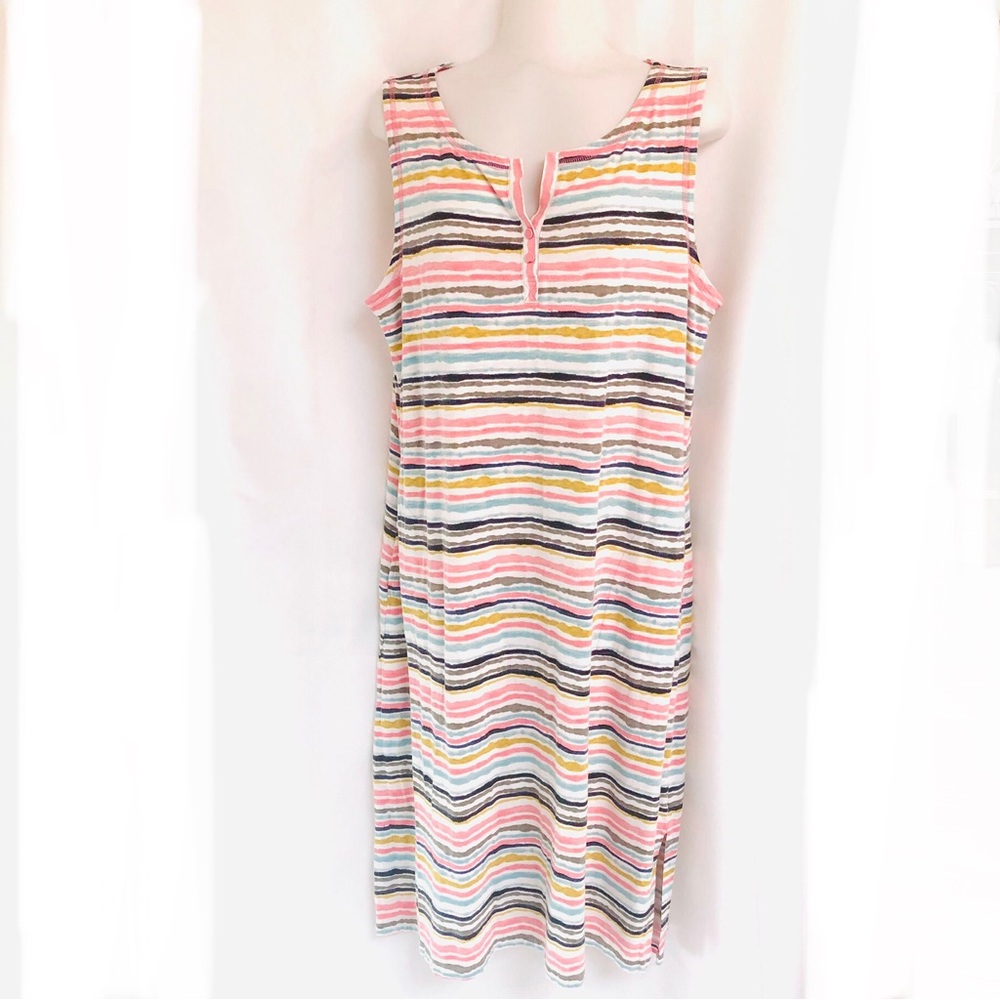 T by TALBOTS Striped Henley Sleeveless T Shirt Dress - Picture 2 of 11